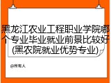 黑龙江农业工程职业学院哪个专业毕业就业前景比较好(黑农院就业优势专业)
