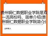 贵州铜仁数据职业学院是双一流高校吗，简单介绍(贵州铜仁数据职业学院简介)