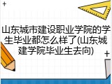 山东城市建设职业学院的学生毕业都怎么样了(山东城建学院毕业生去向)