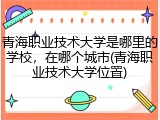 青海职业技术大学是哪里的学校，在哪个城市(青海职业技术大学位置)