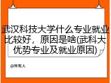 武汉科技大学什么专业就业比较好，原因是啥(武科大优势专业及就业原因)