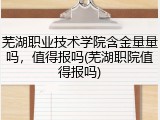 芜湖职业技术学院含金量量吗，值得报吗(芜湖职院值得报吗)