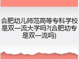 合肥幼儿师范高等专科学校是双一流大学吗?(合肥幼专是双一流吗)