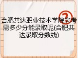 合肥共达职业技术学院高考需多少分能录取呢(合肥共达录取分数线)