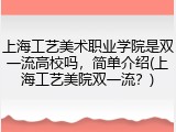 上海工艺美术职业学院是双一流高校吗，简单介绍(上海工艺美院双一流？)