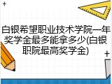 白银希望职业技术学院一年奖学金最多能拿多少(白银职院最高奖学金)