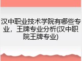 汉中职业技术学院有哪些专业，王牌专业分析(汉中职院王牌专业)