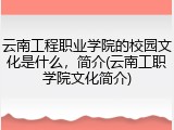 云南工程职业学院的校园文化是什么，简介(云南工职学院文化简介)