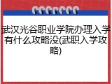 武汉光谷职业学院办理入学有什么攻略没(武职入学攻略)
