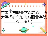 广东南方职业学院是双一流大学吗?(广东南方职业学院双一流？)