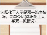 沈阳化工大学是双一流高校吗，简单介绍(沈阳化工大学双一流情况)