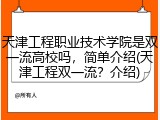 天津工程职业技术学院是双一流高校吗，简单介绍(天津工程双一流？介绍)