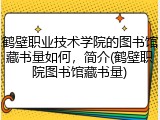 鹤壁职业技术学院的图书馆藏书量如何，简介(鹤壁职院图书馆藏书量)