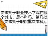 安徽扬子职业技术学院在哪个城市，是本科吗，第几批(安徽扬子职院批次本科)