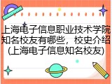 上海电子信息职业技术学院知名校友有哪些，校史介绍(上海电子信息知名校友)