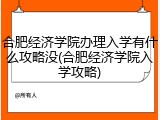 合肥经济学院办理入学有什么攻略没(合肥经济学院入学攻略)