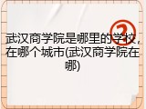 武汉商学院是哪里的学校，在哪个城市(武汉商学院在哪)