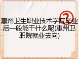 惠州卫生职业技术学院毕业后一般能干什么呢(惠州卫职院就业去向)
