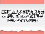 江阴职业技术学院有没有就业指导，好就业吗(江阴学院就业指导及前景)