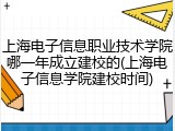 上海电子信息职业技术学院哪一年成立建校的(上海电子信息学院建校时间)