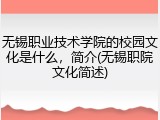 无锡职业技术学院的校园文化是什么，简介(无锡职院文化简述)