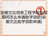 安徽文达信息工程学院在读期间怎么申请助学贷款(安徽文达助学贷款申请)