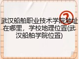 武汉船舶职业技术学院地址在哪里，学校地理位置(武汉船舶学院位置)