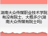 湖南大众传媒职业技术学院有没有院士，大概多少(湖南大众传媒有院士吗)