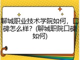 聊城职业技术学院如何，口碑怎么样？(聊城职院口碑如何)