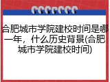 合肥城市学院建校时间是哪一年，什么历史背景(合肥城市学院建校时间)