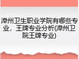 漳州卫生职业学院有哪些专业，王牌专业分析(漳州卫院王牌专业)