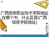 广西信息职业技术学院地址在哪个市，什么区县(广西信息学院地址)