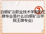 白银矿冶职业技术学院的王牌专业是什么(白银矿冶学院王牌专业)