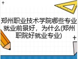 郑州职业技术学院哪些专业就业前景好，为什么(郑州职院好就业专业)