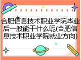 合肥信息技术职业学院毕业后一般能干什么呢(合肥信息技术职业学院就业方向)
