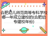 合肥幼儿师范高等专科学校哪一年成立建校的(合肥幼专建校年份)