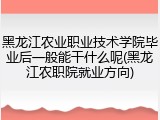 黑龙江农业职业技术学院毕业后一般能干什么呢(黑龙江农职院就业方向)