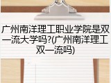 广州南洋理工职业学院是双一流大学吗?(广州南洋理工双一流吗)