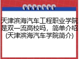 天津滨海汽车工程职业学院是双一流高校吗，简单介绍(天津滨海汽车学院简介)