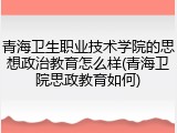 青海卫生职业技术学院的思想政治教育怎么样(青海卫院思政教育如何)