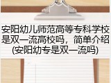 安阳幼儿师范高等专科学校是双一流高校吗，简单介绍(安阳幼专是双一流吗)