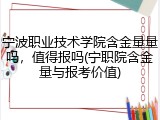 宁波职业技术学院含金量量吗，值得报吗(宁职院含金量与报考价值)