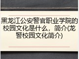 黑龙江公安警官职业学院的校园文化是什么，简介(龙警校园文化简介)