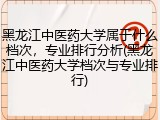 黑龙江中医药大学属于什么档次，专业排行分析(黑龙江中医药大学档次与专业排行)