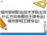 福州黎明职业技术学院主攻什么方向有哪些王牌专业(福州黎明王牌专业)