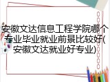 安徽文达信息工程学院哪个专业毕业就业前景比较好(安徽文达就业好专业)
