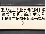 重庆轻工职业学院的图书馆藏书量如何，简介(重庆轻工职业学院图书馆藏书概况)