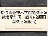松原职业技术学院的图书馆藏书量如何，简介(松原职院图书馆藏书)