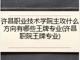 许昌职业技术学院主攻什么方向有哪些王牌专业(许昌职院王牌专业)