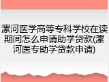 漯河医学高等专科学校在读期间怎么申请助学贷款(漯河医专助学贷款申请)
